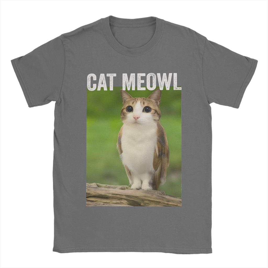 Men's T-Shirt Cat Meowl Funny Cat Owl For Animal Lovers Pure Cotton Tee Shirt Short Sleeve T Shirts Round Neck Clothes Gift Idea