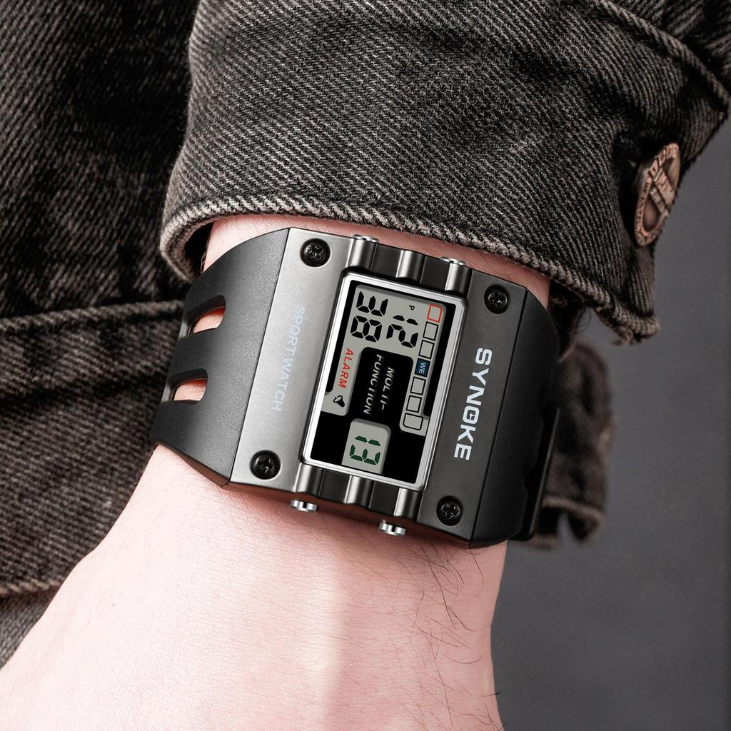 SYNOKE Men's Trendy Square Alloy Sport Watch - Large Screen, Fashionable, Waterproof.