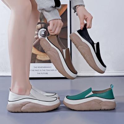 Spring and Autumn New Slip-on Loafers Women's Outerwear Thick-soled Heightened Casual Leather Shoes