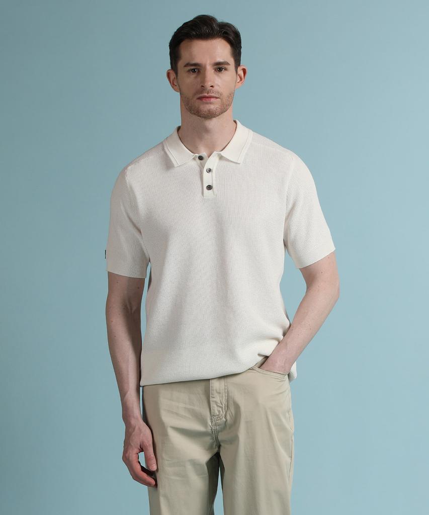 PANICALE White Waffle Short Sleeve Polo Knit