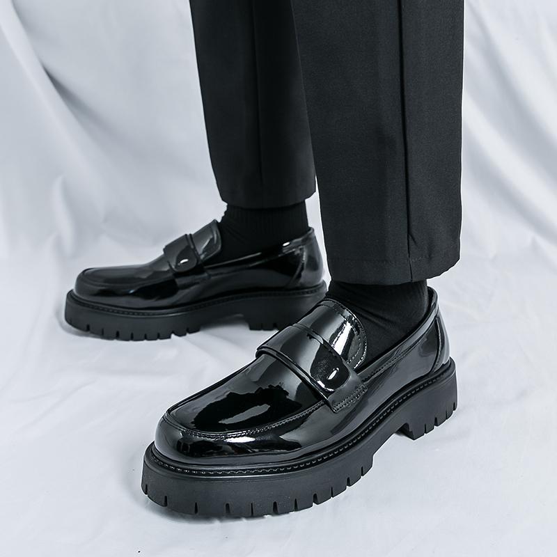 Fashion Slip On Thick Soled Men's Leather Shoes Fashion Casual Style Office and Leisure Work Outdoor Trendy Shoes 38-46 Black White
