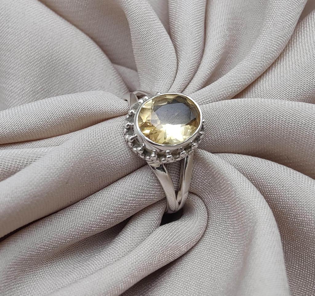 Citrine 925 Sterling Silver Ring: Handmade Faceted Gemstone, Positive Energy