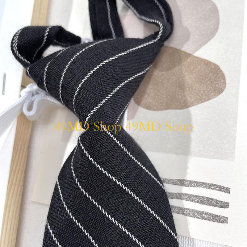 49MD Student Pre Tied Neck Ties Preepy Look Pretty Striped Tie Cravat Necktie Vintage Neck Wear Accessories