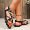 Foreign Trade Flat Bottom Large Size Cross Strap Beach Sandals Summer New Woven Printing Set Toe Sandals