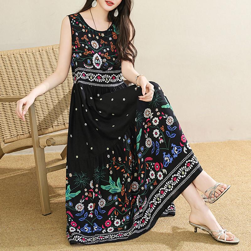 Women's Plus Size Floral Print Sleeveless Maxi Dress, Casual Loose Summer Long Dress (XL-5XL)
