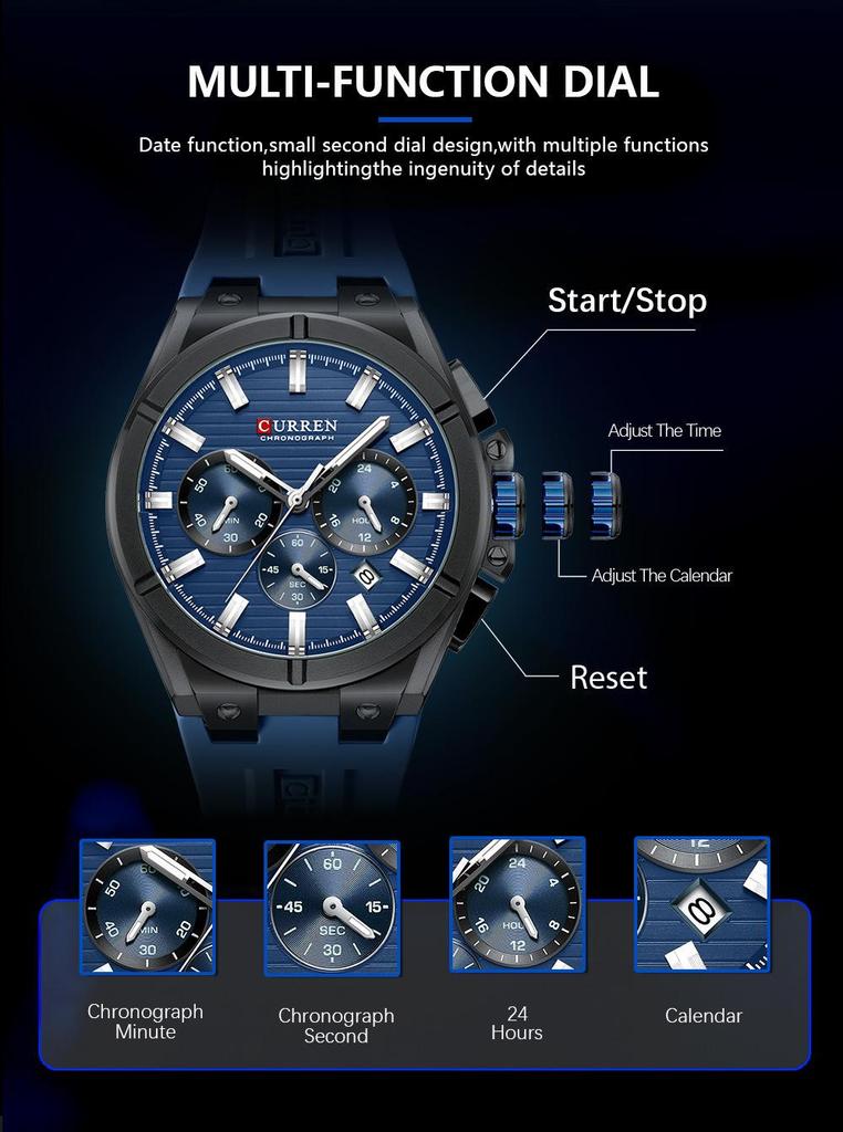 CURREN 8487 Men's Multifunctional Six-Hand Chronograph Sport Watch