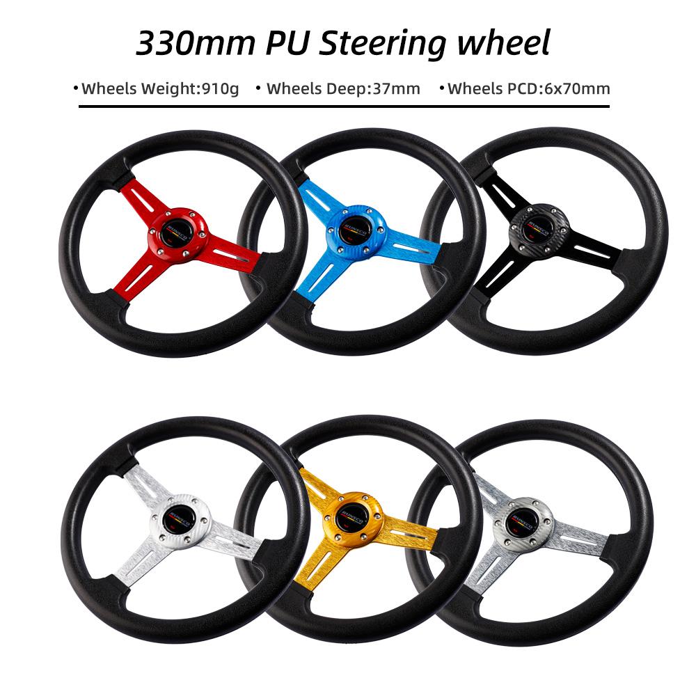 330mm 13inch PU Racing Steering Wheel 6-Bolt 70mm PCD Deep Dish Lightweight Sport Drift Steering Wheel for Tuning Car Universal