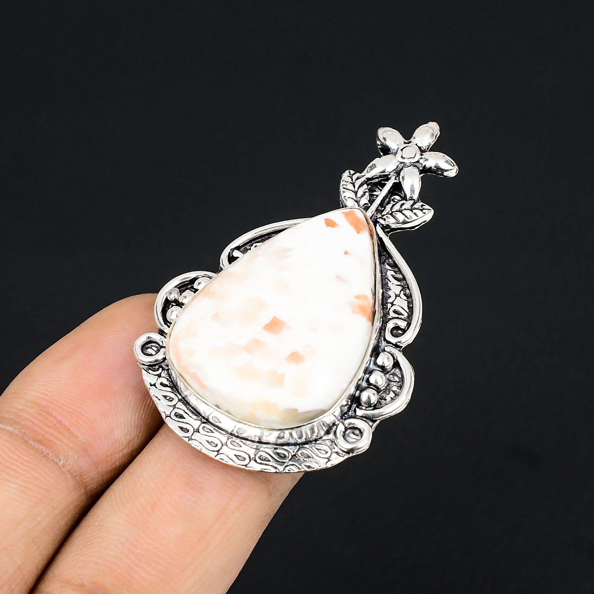 925 Sterling Silver Scolecite Stone Solitaire Promise Wedding Flower Ring Size 8 8
