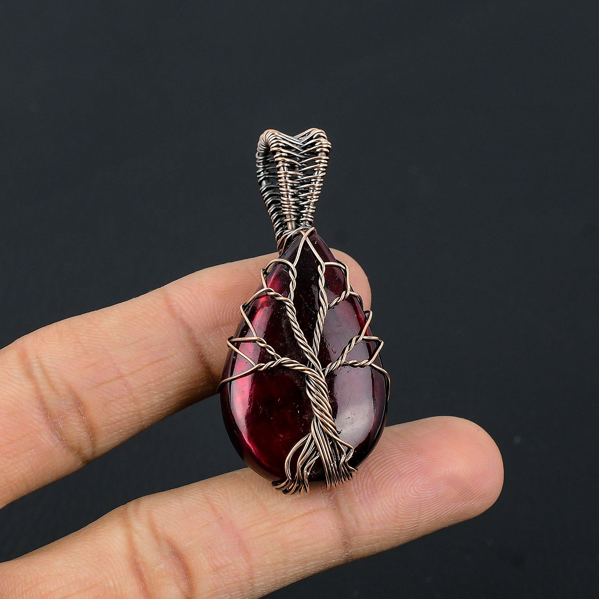 

Подвеска Древо Жизни из Лабрадорита с Красной Вспышкой, Ювелирное изделие, обернутое медной проволокой 999 пробы, Подвеска с драгоценным камнем, Ювелирное изделие ручной работы, Свадебный подарок 2.55 Inches