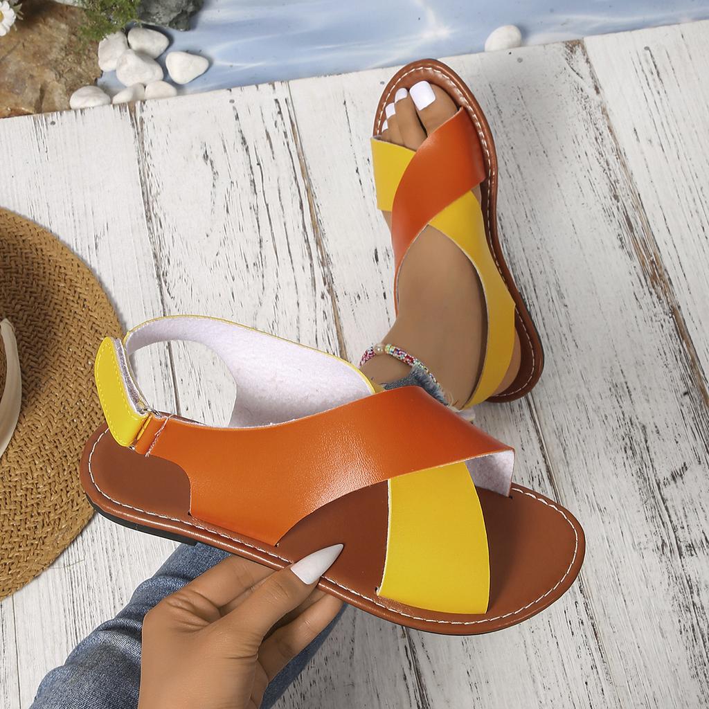 New Color Matching Cross with Flat Sandals Women Wear Large Size Velcro Beach Cool Slippers Wish