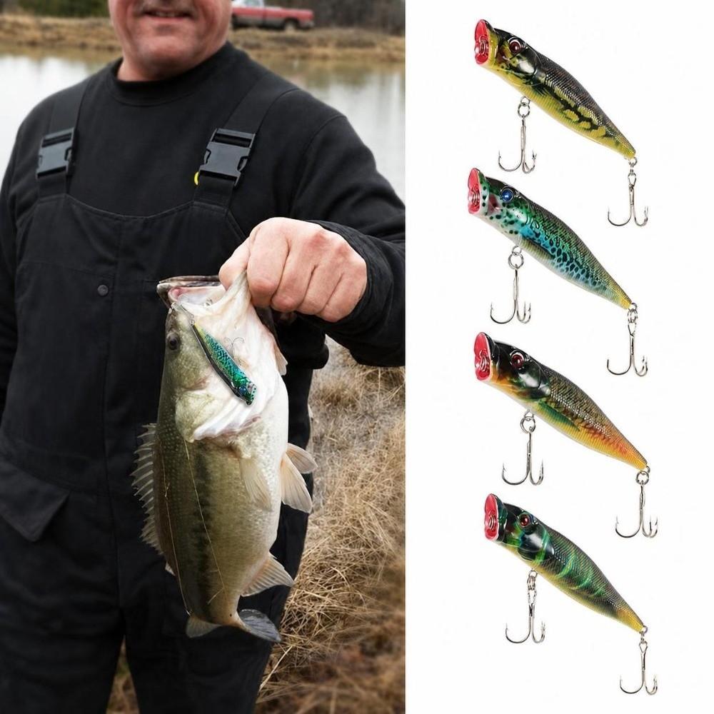 4PCS ABS Surface Popper Bait with Double Hooks Floating Wobbler Bait  Trout Fishing