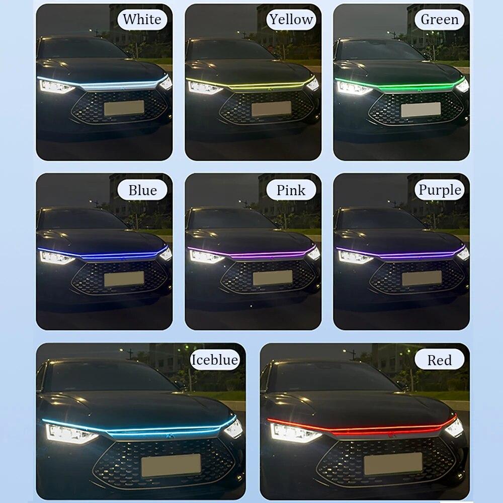 WINDOWS APP Fernbedienung Dynamische RGB Auto Haube Licht Streifen Led Bunte Fließende Scheinwerfer Dekorative Atmosphäre Tagfahrlicht