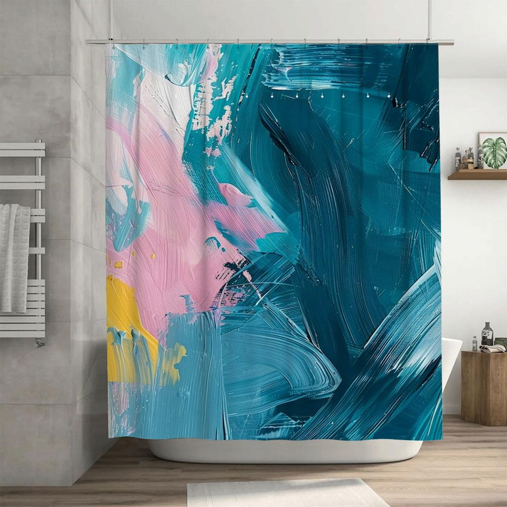 Blue Pink Yellow Watercolor Shower Curtain For Bathroom Decor Waterproof Fabric Bath Mat With Hook Set