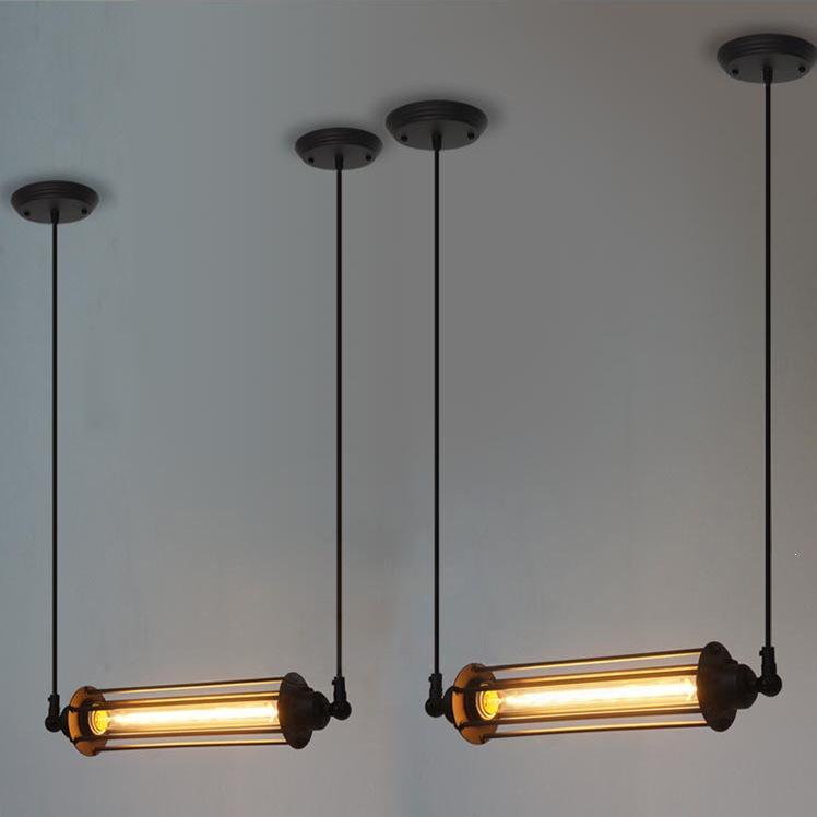 Vintage Industrial Wrought Iron Pendant Lamp with Edison-Style Energy-Saving Tube for Coffee Shop or Bedroom