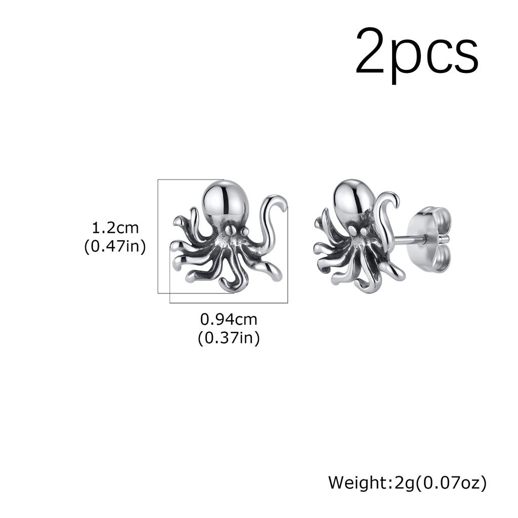 Fashion Octopus Stud Earrings for Men Teens, Stainless Steel Animal Hip Hop Earrings, Vintage Piercing Jewelry Accessories