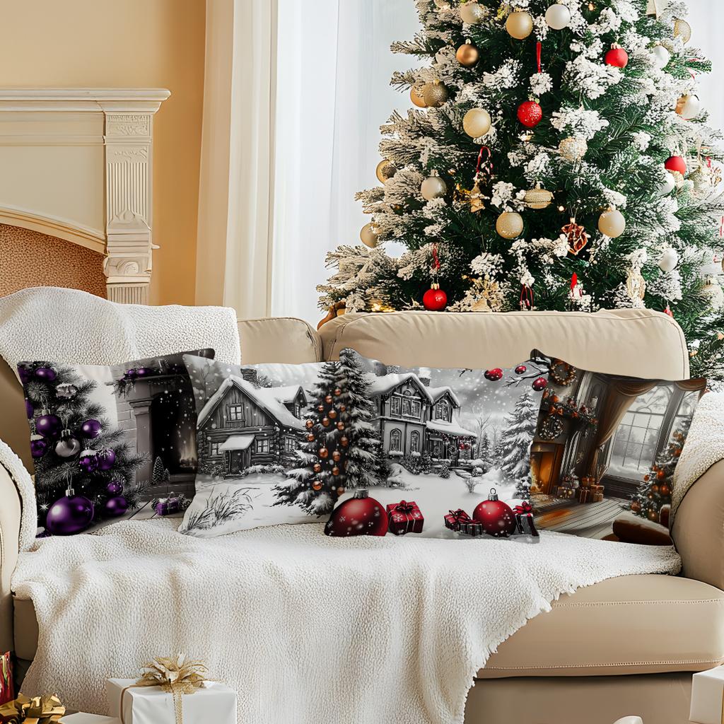 45X45Cm Christmas Tree Decoration Ball Pillowcase Bedroom Cushion Cover 100% Polyester Living Room Cushion Pillowcase Home Decor