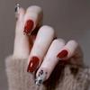 Artificial Leopard Nail Print Middle Square Wine Red Color Manicure Wearable