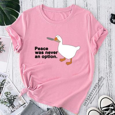 Peace Was Never An Option Kawaii Funny Print Women T Shirt Cool Street T-Shirt Soft Breathable Tee Clothes Vintage O-Neck Tshirt