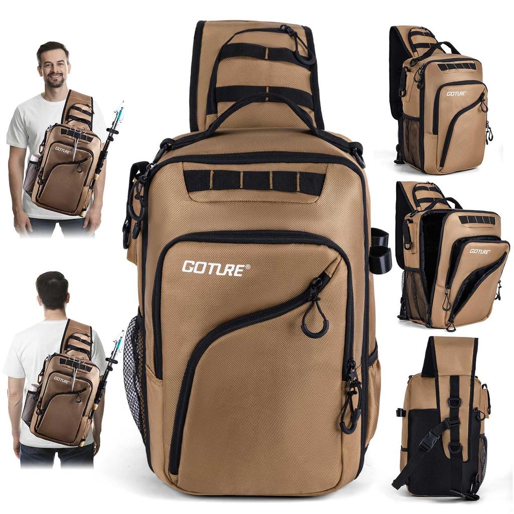 Goture Fishing Large Capacity Fishing Tackle Rod Sling Mobile Fishing Abrasion Fishing Outdoor Bag, Khaki, 20L, Bag, Holder, One-Shoulder Bag,