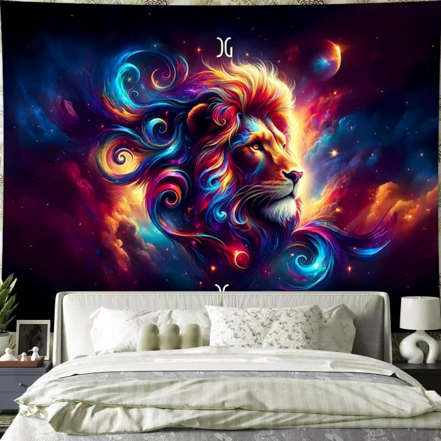 Tapestry of the zodiac sign Leo on the wall 75x100 чёрный