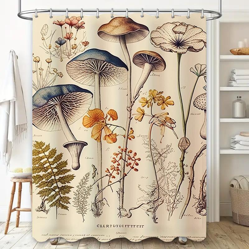 Vintage-Inspired Shower Curtain With Detailed Botanical Illustrations Perfect For Adding A Touch Of Nature To Your Bathroom Deco