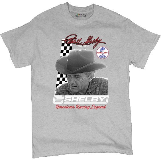 Carroll Shelby Signature T-Shirt GT500 Mustang Muscle Car American Racing Legend Lives Powered by Ford Men's Tee