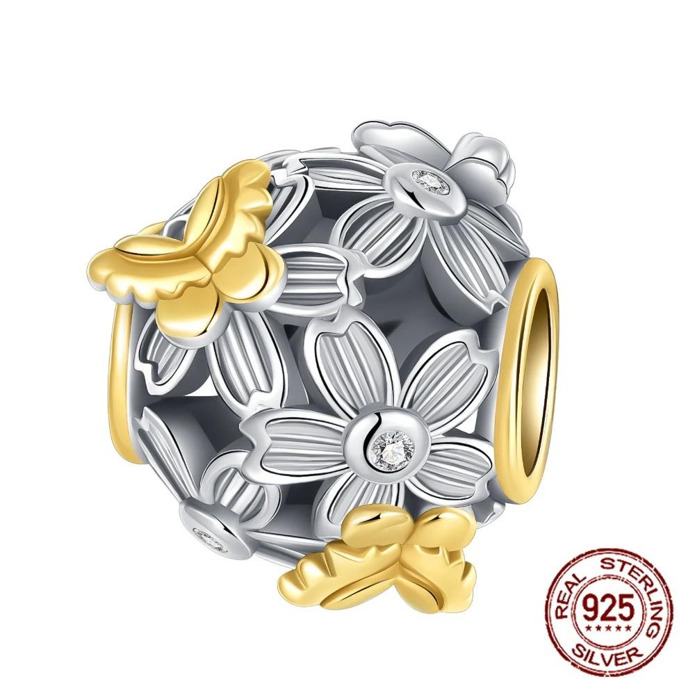 925 Silver Golden Charm Crown Family Tree Safety Chain Hollow Beads for Women DIY Bracelets Jewelry