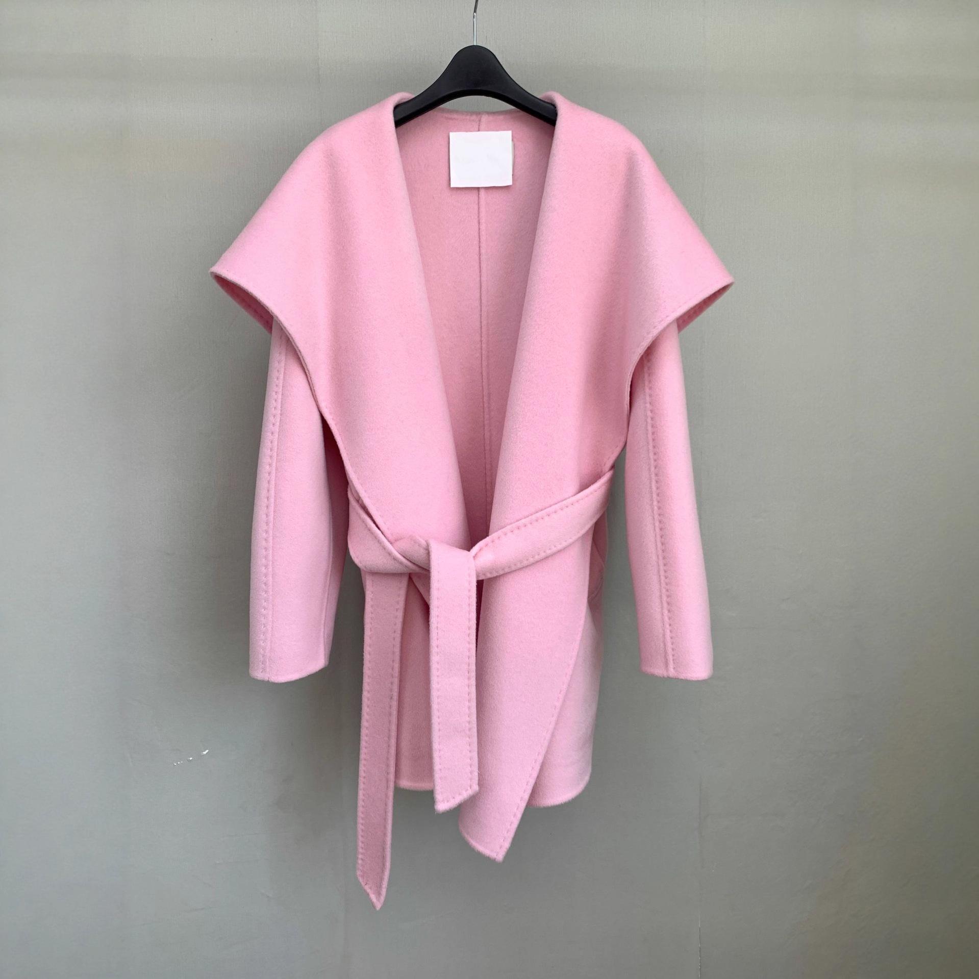 Camel Mid-Length Wool-Cashmere Coat with Tie-Up