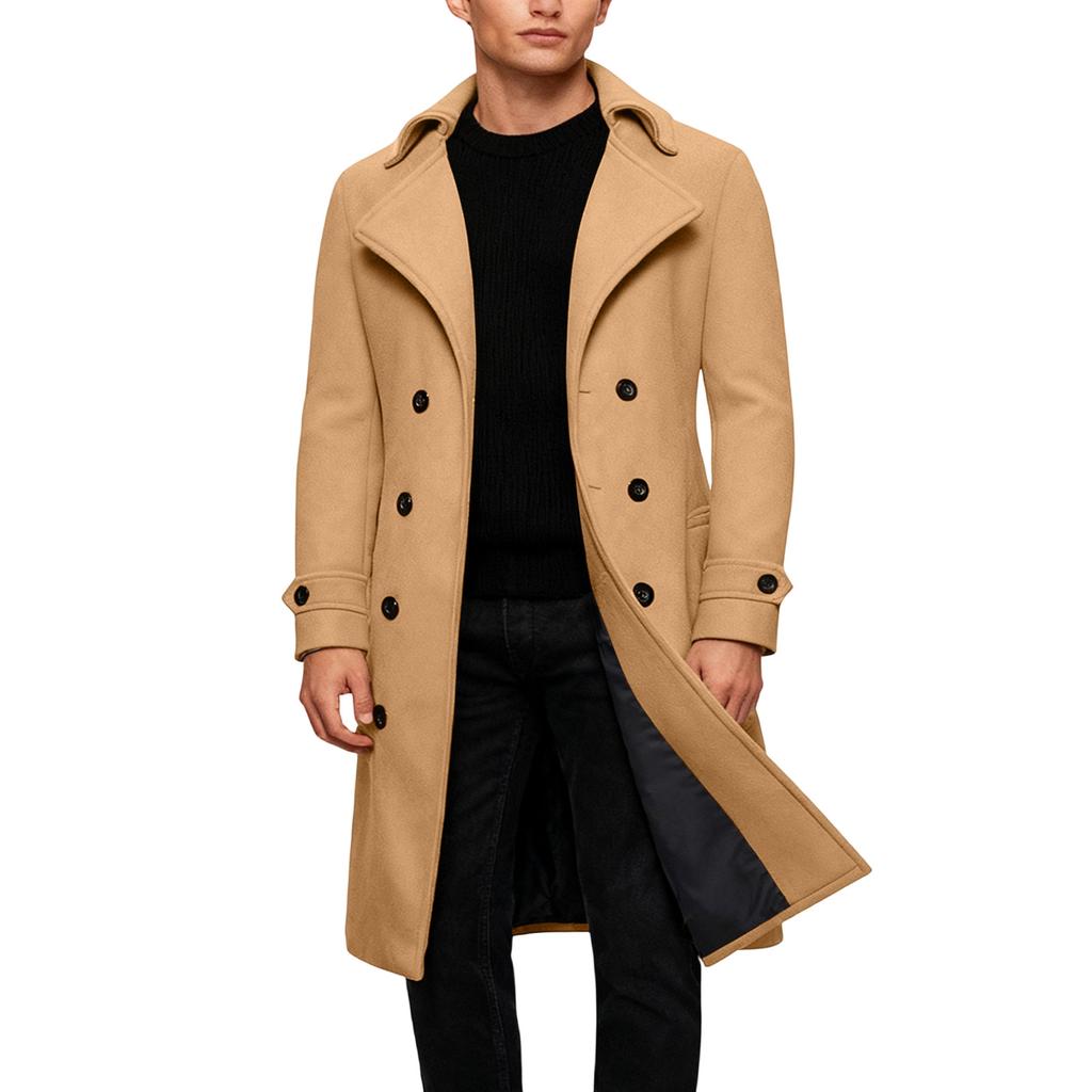 Men's Leisure Self-Cultivation Double- Buckle MAO Long Windbreaker Coat