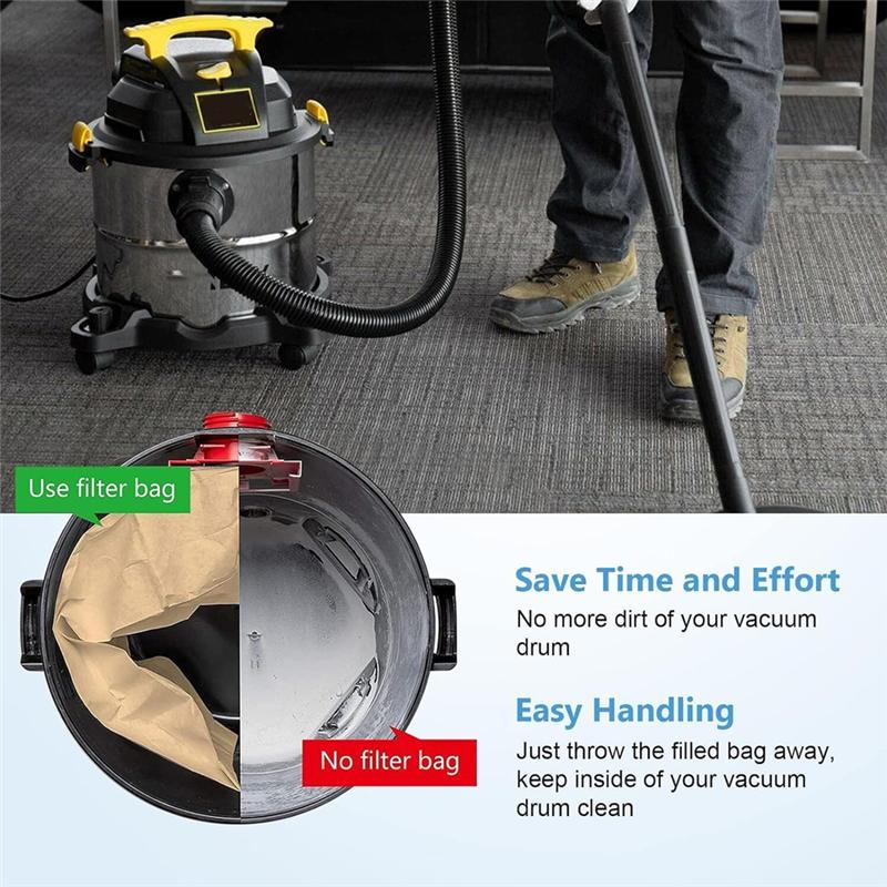 A65T-19-3100 Bags Fit For Stanley Shop Vac 5-6 Gallon/Gal Wet Dry Vacuum Cleaner 19-3100 Disposable Filter Bags