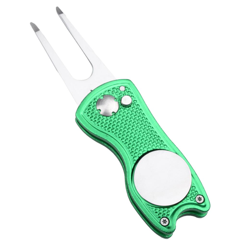 Metal Foldable Golf Divot Repair Tool With Golf Ball Marker