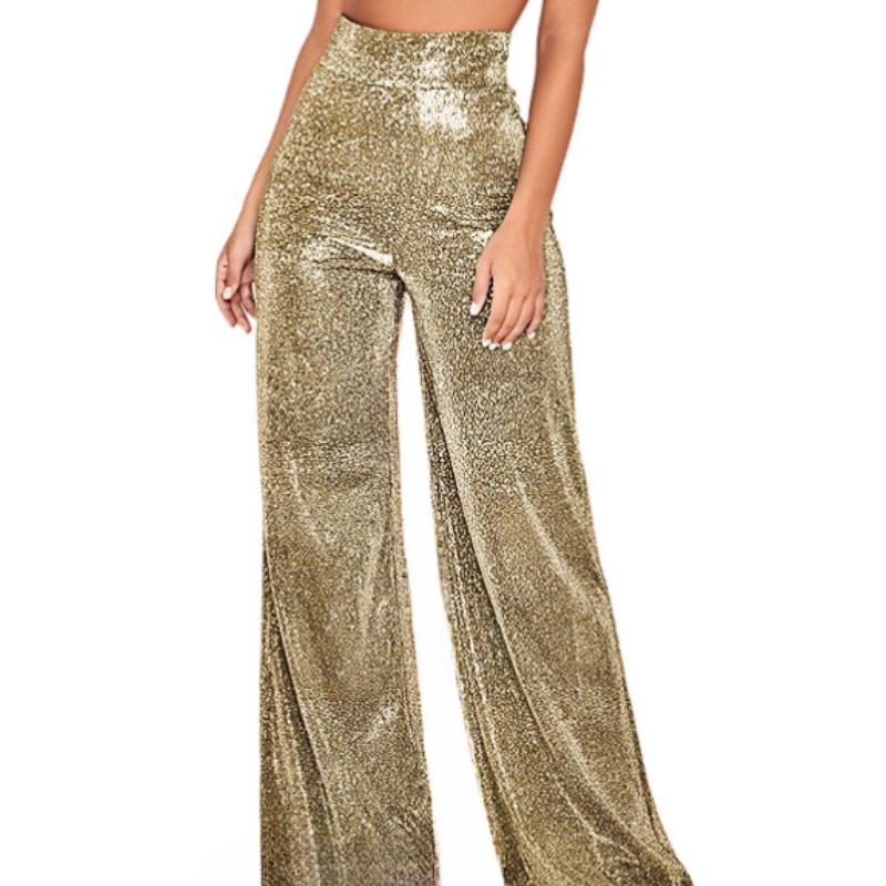 

Женские брюки GMXIA с серебряным напылением, широкие брюки, брюки с высокой посадкой, массивные брюки, женские повседневные брюки XL золотой