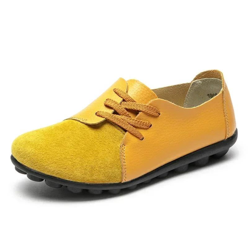 Women Leather Moccasins Flats Shoes Woman Sneakers Lace-Up Casual Ladies Driving Shoes Round Toe PU Loafers Zapatos De Mujer 35 2980₽