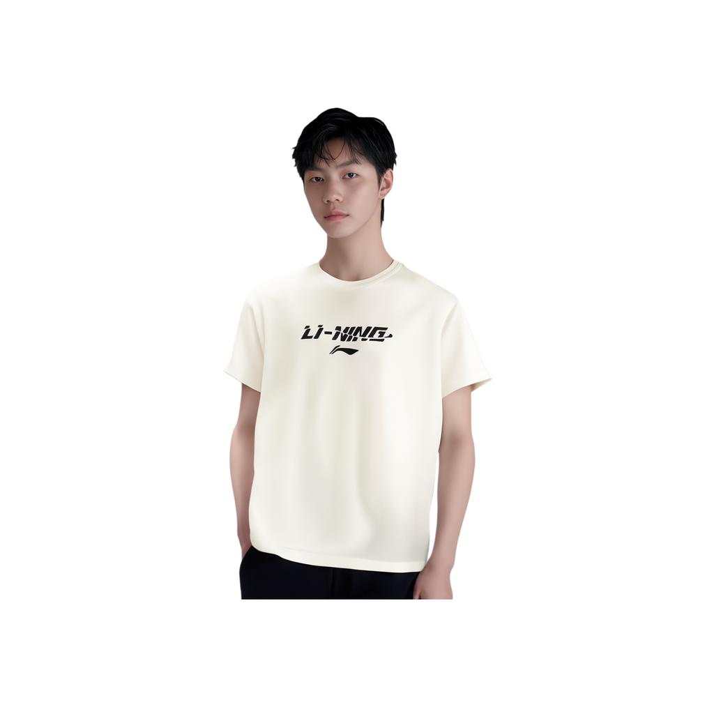 Li-Ning Creative Print Quick-Dry Cool Round Neck Casual Short Sleeve T-Shirt Unisex Tops Off-White ATSV605-2