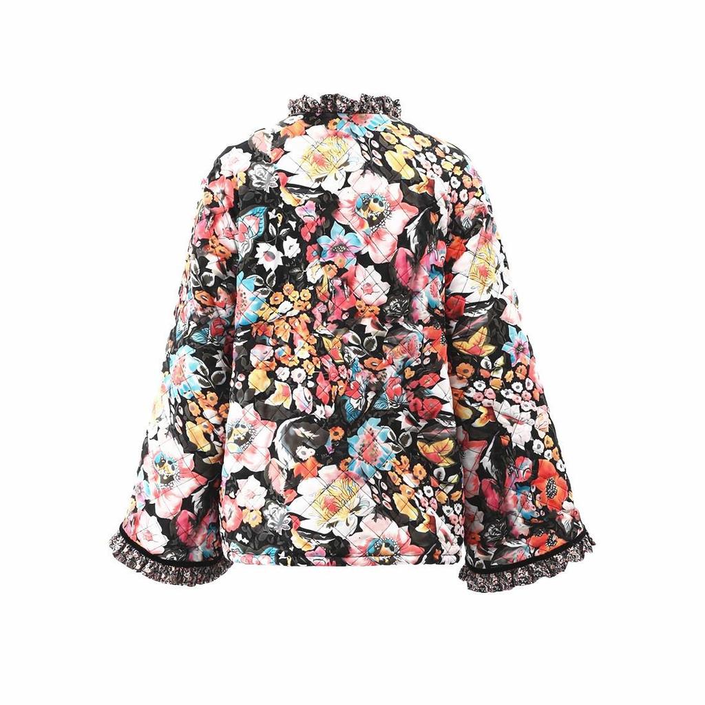 2024 Autumn/Winter Women's Flare Sleeve Loose Fit Printed Cotton Cashmere Top