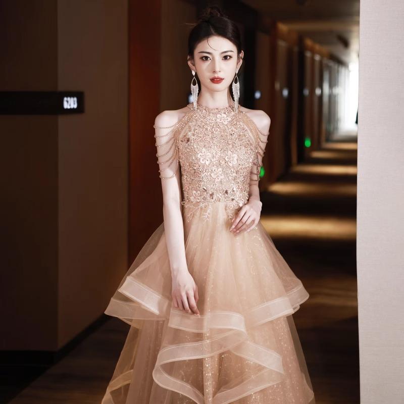 High-end Evening Dress Women's 1011 New Elegant Birthday Party Host Adult High-end Light Luxury Niche Dress