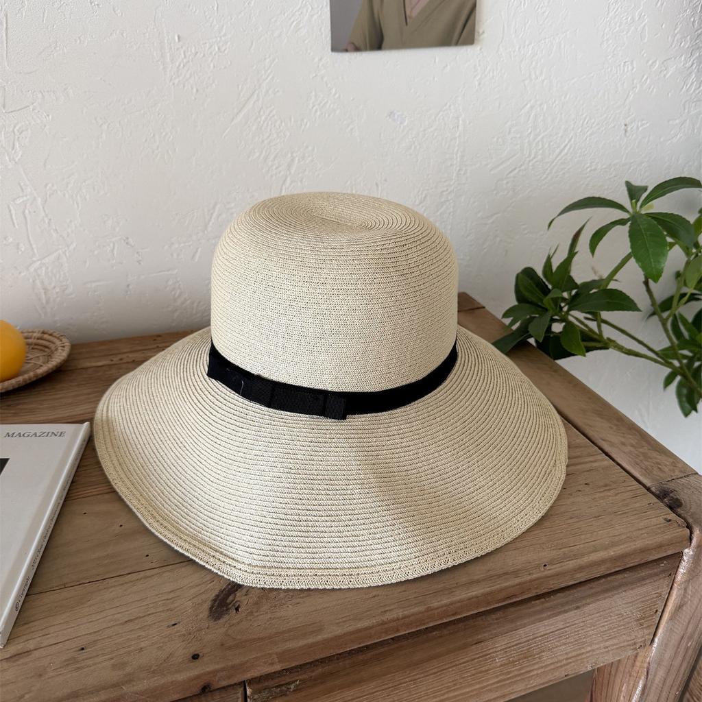 Japanese Style Folding Fine Braided Straw Hat Woman Fashion Wide Brim Vacation Sun Protection Beach Hat Accessories