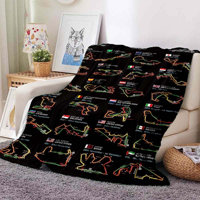 Racing Circuit Track Map Flannel Throw Blanket Cozy Soft Lightweight All Season Sofa Couch Bed Decor Gift for Motorsport Lovers