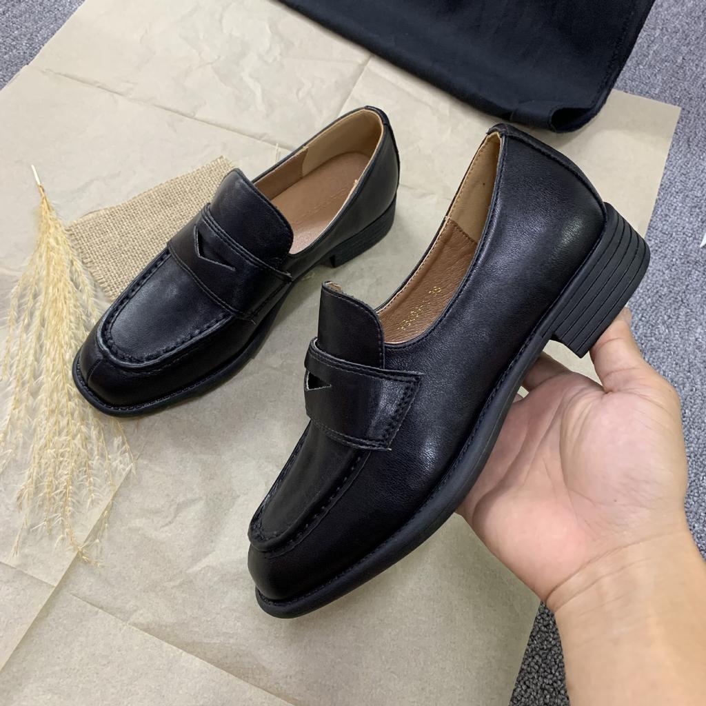 Spot second hair! Grape mother same shoes retro British college style thick heel one pedal small leather shoes loafers autumn