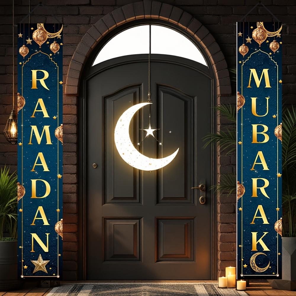 2D Flat, 2D Door Banner, 1 Pair of Elegant Ramadan Mubarak Door Banners - Durable, Festive Crescent Moon and Star Design, Perfect for Indoor/Outdoor C
