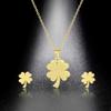 Trendy Lucky Four Leaf Clover Pendant Necklace Earrings Jewelry Set For Women Girl Stainless Steel Clavicle Chain Romantic Gifts