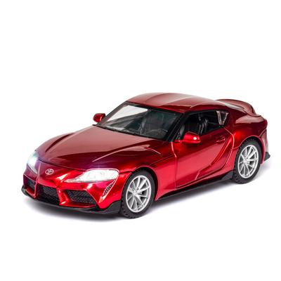 Kola v měřítku 1/32 Kovový model auta z tlakově litého kovu se světlem a zvukem Zcela nová Toyota Supra Sportovní auto Natahovací vozidlo Slitinové hračky