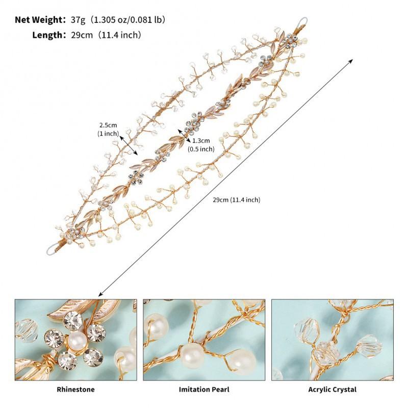 

Creative Three-layer Beaded Hair Band Retro Xiuhe Bridal Gold Leaf Pearl Crystal Handmade Headband