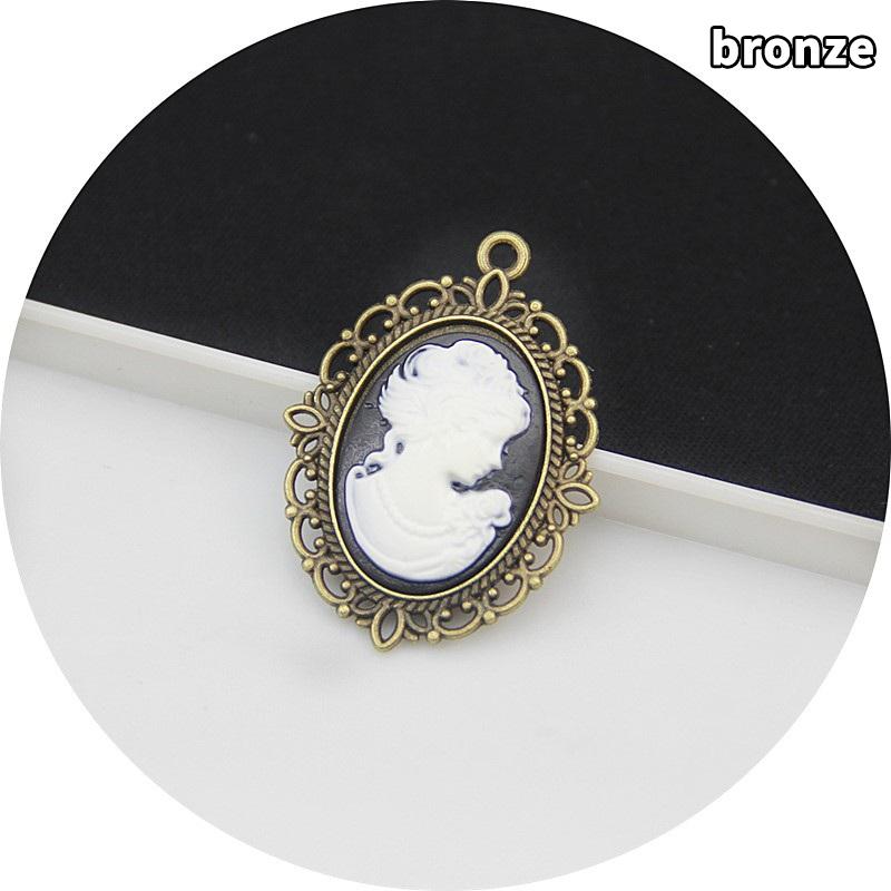 Antique Silver Oval Zinc Alloy Pendant With An Inlaid 18*25Mm Beauty Head Design, Hair Accessory Necklace, Diy Jewelry Accessory