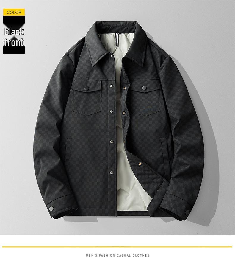 Herren Schwarze Lässige Revers Daunenjacke - Winter Kältebeständig, Warm, Lockere Passform