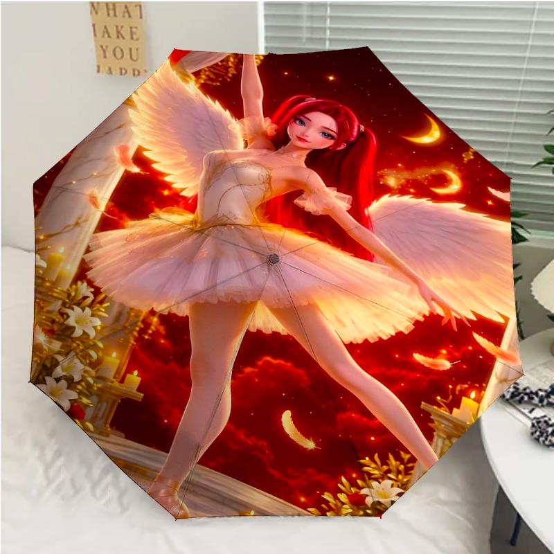 Demon Hunter Print Automatic Umbrella, 8 Rib Iron Frame, Plastic Handle, Suitable for Outdoor Travel &Daily , Ideal Gift