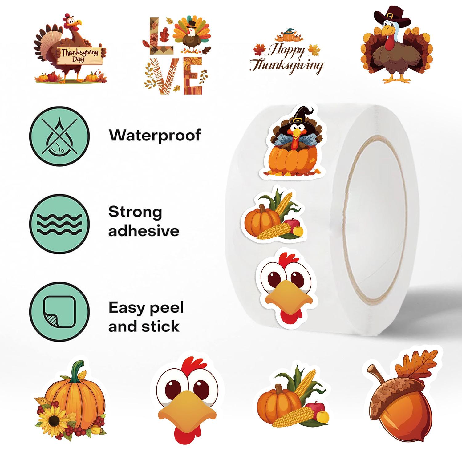 

500 штук/рулон Рулонная наклейка Горячая распродажа Лента День Благодарения Индейка Материал Декоративная наклейка для запечатывания конвертов