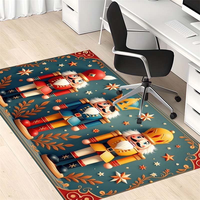 Christmas Nutcracker Soldier Print Area Rug Non‑Slip Floor Mat Festive Holiday Home Decor