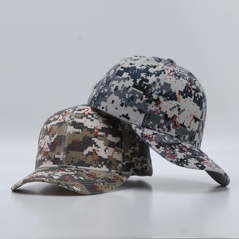 Camouflage baseball cap women's European and American fashion rivets hot diamond military training cap spot