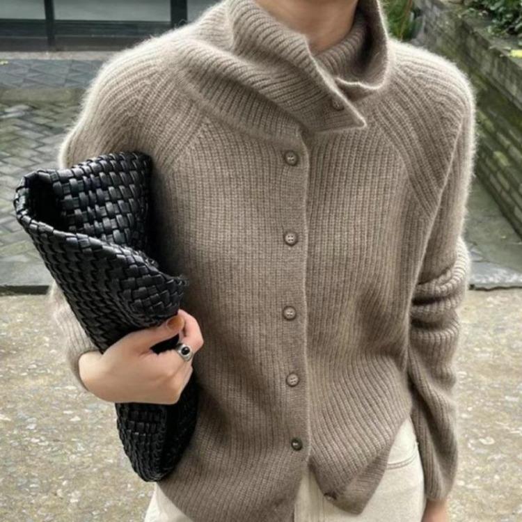 

Chunky Knit Sweater Women High Neck Loose Cardigan Winter Autumn Thick Base Layer Top Coat One Size верблюд